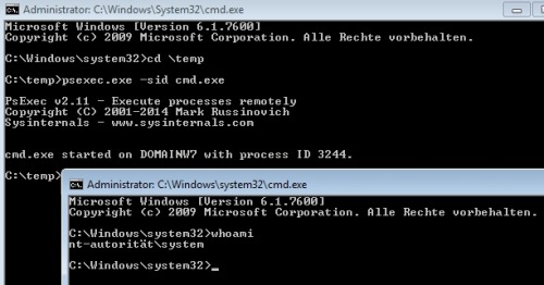 Localsystem: lokales Systemkonto verwenden - mehr Rechte