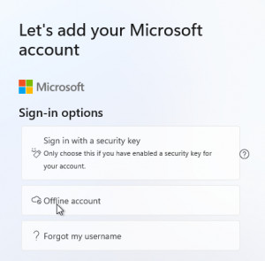 Preview Windows 11 (10) without Microsoft Account : local - Offline Profile