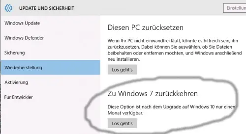 Preview Zum vorherigen Build zurückkehren - Windows 10 Upgrade