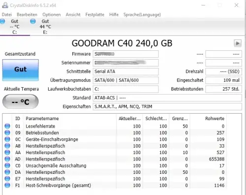 Preview SSD Festplatte überprüfen:  SMART Status auslesen
