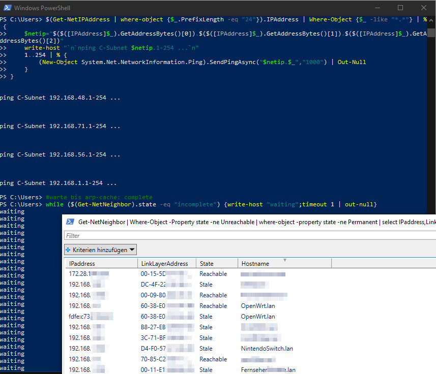 powershell list ip addresses